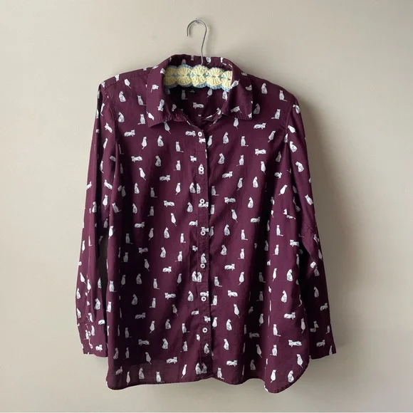 Talbots petite burgundy cat lady blouse size 1XP - Picture 1 of 6